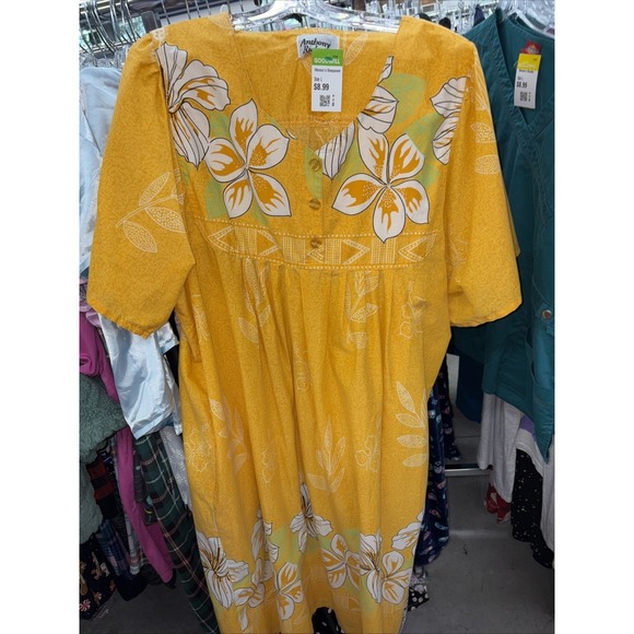 Anthony Richards Other - Anthony Richards Floral House Dress Lounger MuuMu Hawaiian Yellow Lg Vtg Leisure